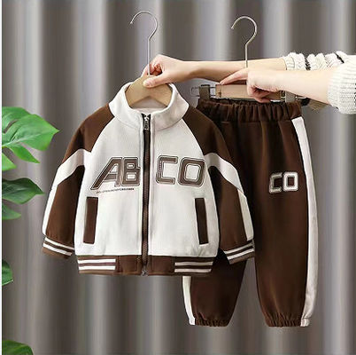 2pcs Set Primary Children'S Clothing Zip Up Hoodless Boys' Spring And Autumn Suit